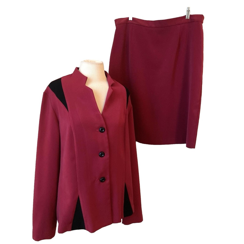Vintage J.W. Treci Suit Size‎ 18 Red Black blazer skirt set career